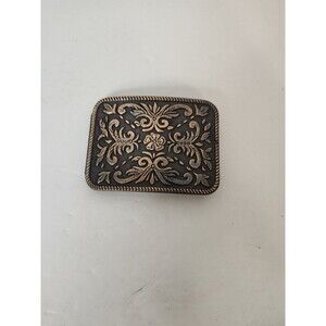 MAFCO Gold Filigree flower Black belt buckle 3.5 in x 2.5 in